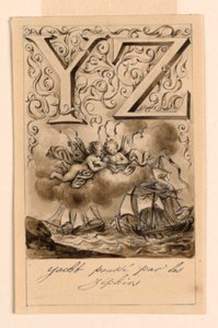 Entwurf für die Buchstaben Y und Z eines Primers: Yacht/ Zephyr (Yachten getrieben von Zephyren) von Victor Vincent Adam