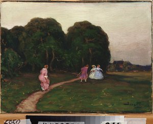 Im Garten. Gemälde von Viktor Ivanovich Zarubin (1866-1928), Öl auf Leinwand. Russische Kunst von Viktor Ivanovich Zarubin