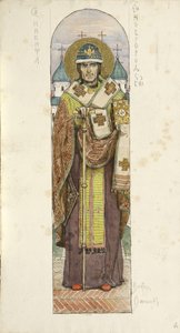 Heiliger Nikita, Bischof von Nowgorod, Studie für Fresken in der St. Wladimir-Kathedrale von Kiew, 1884-1889