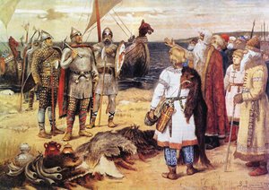 Die Einladung der Waräger: Rurik und seine Brüder kommen in Staraja Ladoga an, vor 1912