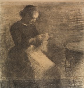Porträt von Ida Hammershøi mit Handarbeit von Vilhelm Hammershøi