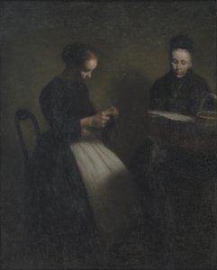 Abend im Wohnzimmer, die Mutter und die Frau des Künstlers von Vilhelm Hammershoi