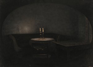 Innenraum, künstliches Licht von Vilhelm Hammershoi