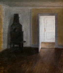 Die weiße Tür (Innenraum mit dem alten Ofen) von Vilhelm Hammershoi