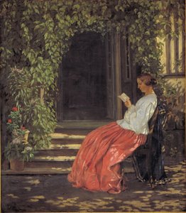 Lesende Dame vor einer Gartentür von Vilhelm Kyhn