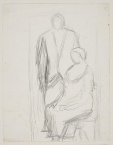 Lundström stehend hinter der sitzenden Frau Lundström. Studie zum sogenannten Hochzeitsbild von Vilhelm Lundstrøm
