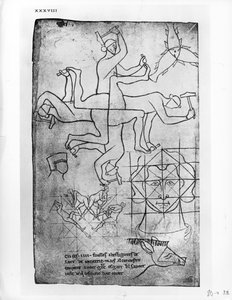 Faksimile-Kopie von Ms Fr 19093 fol.19v Studien von Männern und Tieren von Villard de Honnecourt