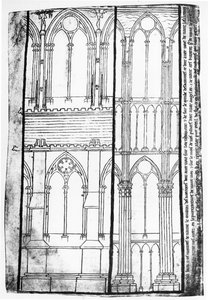 Faksimile-Kopie von Ms Fr 19093 fol.31v Außen- und Innenansicht der Seitenwände der Kathedrale von Reims von Villard de Honnecourt