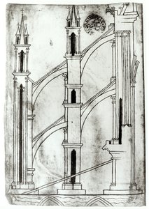 Ms Fr 19093 f.32v Abschnitt der Wand und des Bogens der Apsidenkapellen der Kathedrale von Reims (Faksimilekopie) von Villard de Honnecourt