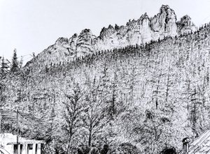 Dolomiten vom Balkon in Dont, Italien, 2019