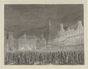 Feier der Verkündung der Allianz mit Frankreich auf dem Grote Markt in Haarlem, 1795 von Vincent Jansz. van der Vinne