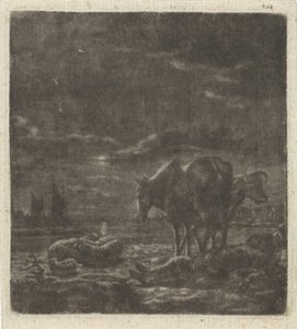 Nachtlandschaft mit schlafendem Hirten und Vieh von Vincent Laurensz. van der Vinne (II)