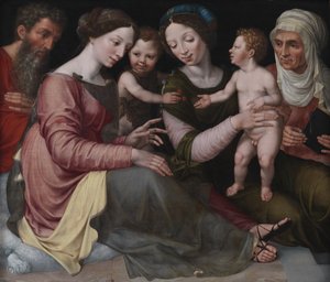 Die Heilige Familie mit dem kleinen Johannes, der heiligen Elisabeth und der heiligen Anna von Vincent Sellaer
