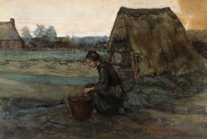 Eine kniende Bäuerin vor einer Hütte; Paysanne Agenouillee Devant une Cabane, 1883 von Vincent van Gogh