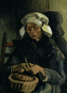 Ein Bauer aus Neunen beim Kartoffelschälen, 1885