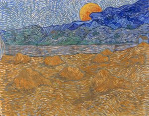 Landschaft mit Getreidegarben und aufgehendem Mond von Vincent van Gogh
