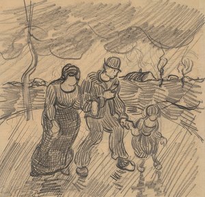 Paar mit Kind auf einer Straße im Regen von Vincent van Gogh