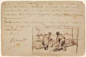 Postkarte mit zwei Bauern beim Graben von Vincent van Gogh