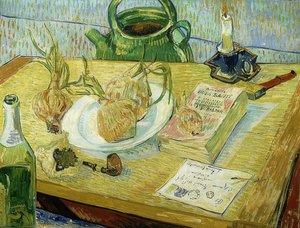 Stillleben mit Zeichenbrett, Pfeife, Zwiebeln und Siegellack von Vincent van Gogh