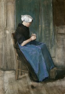 Junge Scheveningerin beim Stricken, nach rechts gewandt, 1881 von Vincent van Gogh