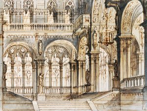 Bühnenbild für dritte Szene von Capuleti und Montecchi, Oper von Vincenzo Bellini, aufgeführt im La Fenice Theater in Venedig von Vincenzo Bellini