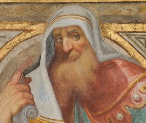 Zentrales Schiff, Plume Vierter Nordspan, Vincenzo Campi 1573, Büste mit Prophet (Detail)