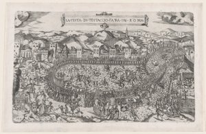 Speculum Romanae Magnificentiae: Karnevalsspiele auf dem Monte Testaccio in Rom von Vincenzo Luchino
