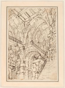 Ein Gefängnisinneres mit einer monumentalen Treppe von Vincenzo Mazzi