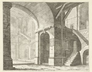 Ansicht eines hohen Raumes von einem Gang aus (Caprici di Scene Teatrali) von Vincenzo Mazzi