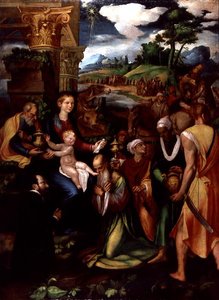 Anbetung der Heiligen Drei Könige mit einem Stifter von Vincenzo da (d.1557) Pavia