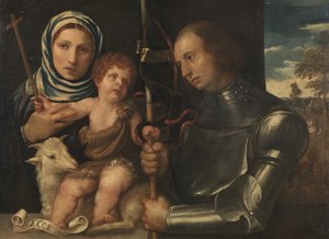 Der heilige Johannes als Kind mit einer weiblichen Heiligen und einem Kriegerheiligen, 1510-20 von Vincenzo di Biagio Catena