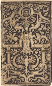 Riemenwerk und Laubornament auf dunklem Grund mit Affen und anderen Tieren von Virgil Solis