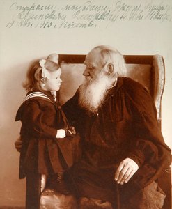 Der russische Autor Leo Tolstoi mit seiner Enkelin Tatiana, Jasnaja Poljana, Russland, um 1910