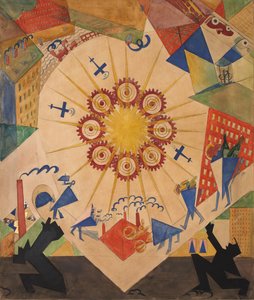 Gelobtes Land. Bühnenbild für das Theaterstück Mystery-Bouffe von Vladimir Mayakovsky, 1919 von Vladimir Vladimirovich Mayakovsky