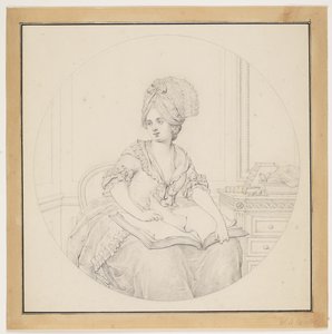 Jüngere Dame, die in einem Folianten blättert, der auf ihrem Schoß liegt von W.A. Müller