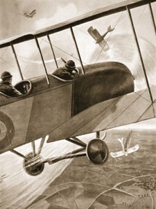 Kapitän Bell-Irving im Kampf mit drei feindlichen Flugzeugen von W. Avis