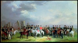 Das Wiltshire Great Coursing Meeting in Amesbury, 16.-20. März 1847, mit Stonehenge im Hintergrund, 1847