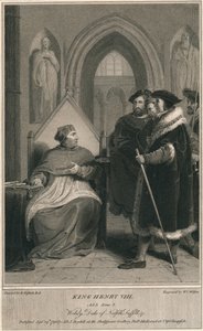 König Heinrich VIII. Akt 3. Szene 2. Wolsey, Herzog von Norfolk, Suffolk & Co, 1796 von W. C. Wilson