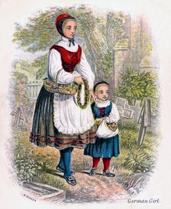 Zwei deutsche Mädchen mit Blumenkörben, 1809 von W. Dickes