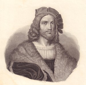 Porträt des italienischen Dichters Antonio Tebaldeo (1463-1537), Kupferstich nach einem Gemälde von Raphael von John Ward Dunsmore