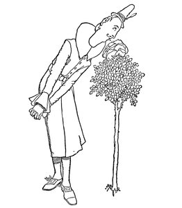 Alle Sorgen und Kümmernisse wurden von ihm vergessen, der ihren Duft einatmete, um 1930 von William Heath Robinson
