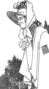 Sie trug einen großen Hut mit den schönsten Blumen darauf, um 1930 von William Heath Robinson