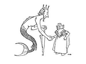 Der Meerkönig muss zuerst eingeladen werden, ca. 1930 von William Heath Robinson