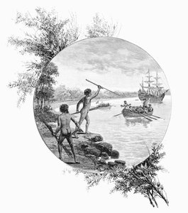 Eingeborene wehren sich gegen die Landung von Captain Cook, Australien, 1770