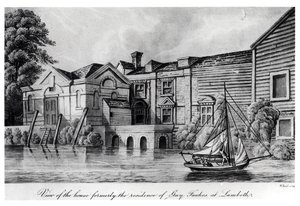 Ansicht des Hauses, das früher die Residenz von Guy Fawkes in Lambeth war, ca. 1850