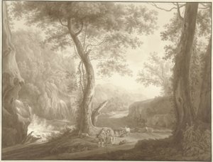 Berglandschaft mit Ziegenhirte und Reisendem von W. Regnu (possibly)