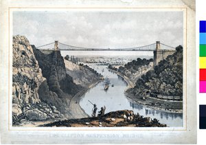 Clifton Hängebrücke, ca. 1864 (handkolorierte Lithographie auf Papier)