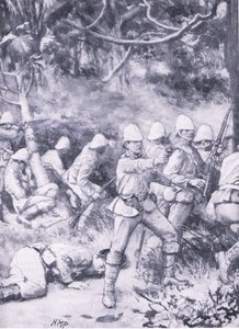 Kampf um eine Straße durch den Wald auf dem Weg nach Coomassie, Illustration aus 