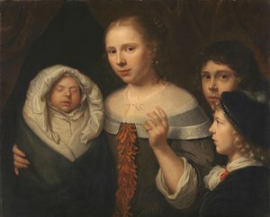 Porträt einer jungen Frau mit drei Kindern von Wallerant Vaillant (attributed to)