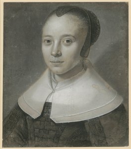 Brustbild einer jungen Frau nach halblinks, mit schwarzer Gazehaube und breitem glatten Kragen von Wallerant Vaillant